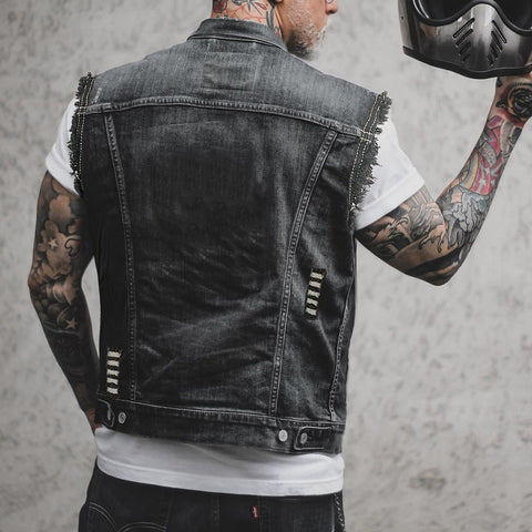 Casual Men's Clothing Denim Jacket Sleeveless Turn-down Collar Coat